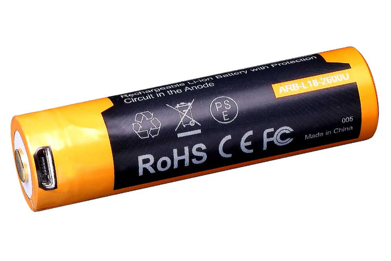 Fenix Rechargeable Battery 18650 - 2600mAh Micro USB Port