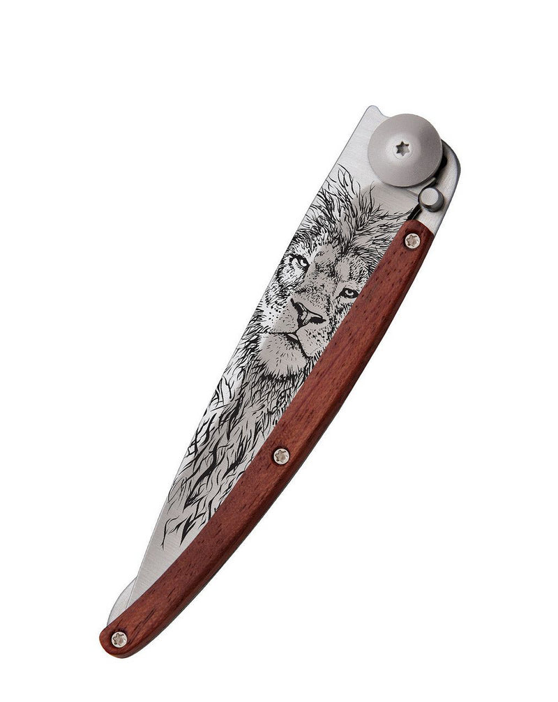 Deejo Tattoo 37g Knife with Coral Handle, Lion