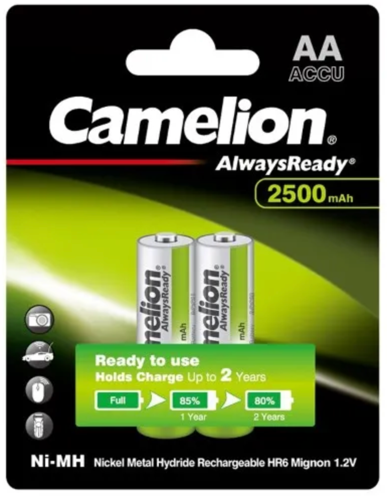 Camelion Always Ready 2500MAH AA Rechargeable Batteries 2Pk