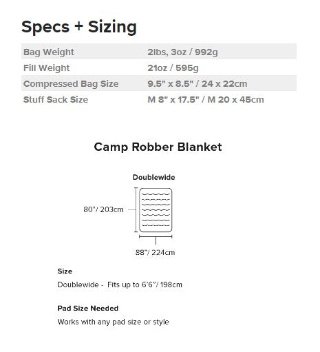 Big Agnes Camp Robber Down Blanket - 650 Downtek