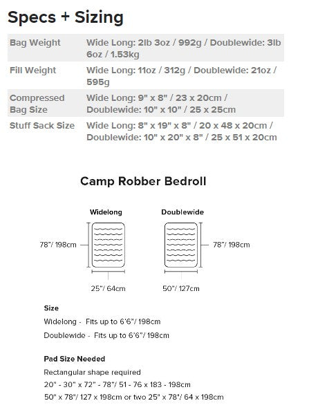 Big Agnes Camp Robber Bedroll Double Wide