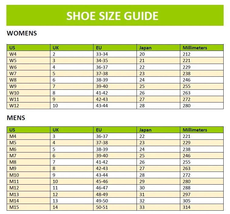 Crocs shoe size chart shop