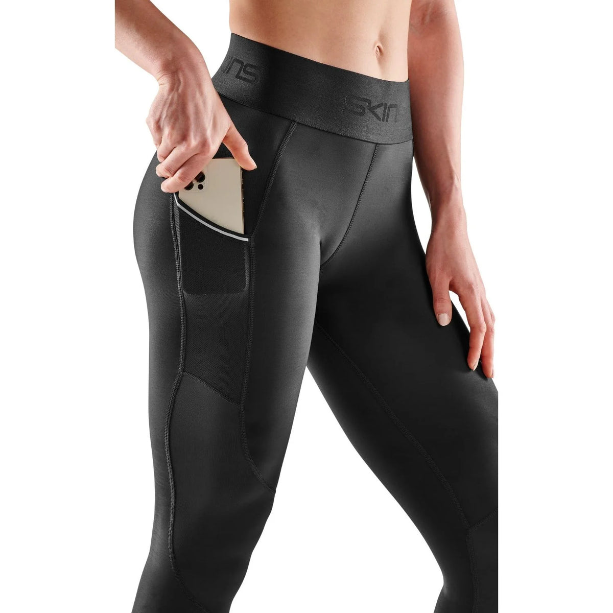 Skins Series 3 Womens 7/8 Tights with Pocket - Black