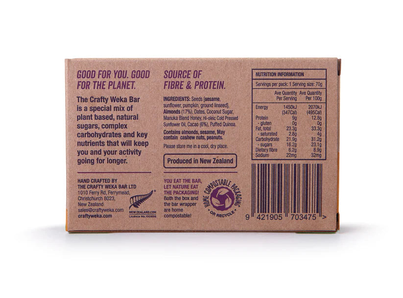 The Crafty Weka Bar 70g (Gluten Free)