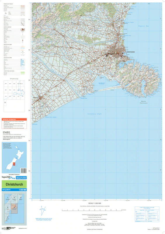 NZ Topo 250 Map 23 - Christchurch