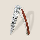 Deejo Tattoo 37g Knife with Coral Wood Handle, Hunting Scene