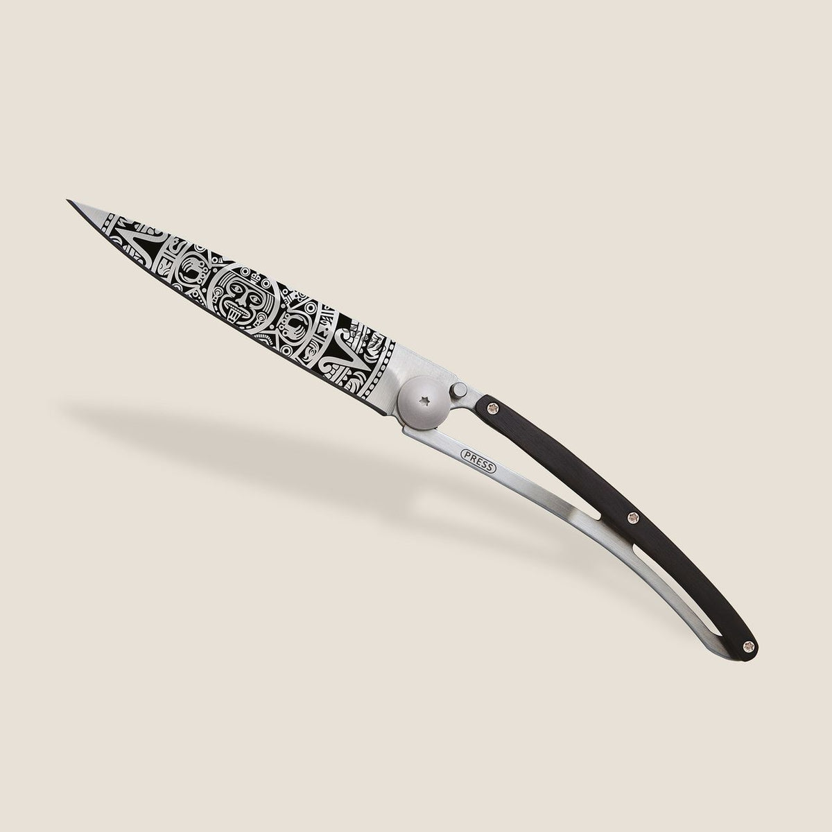 Deejo Wood 37g Knife Ebony Handle - Aztec Sun