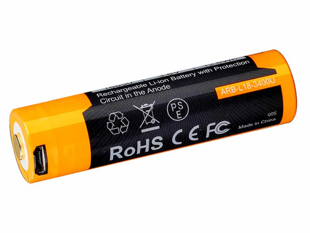 Fenix Rechargeable 3400mAh 18650 Battery - Micro USB Port