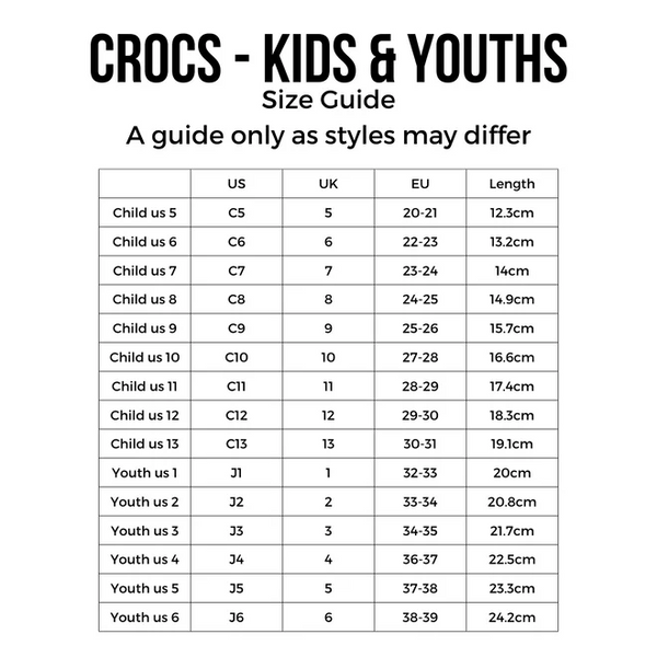 Crocs rain boots size chart store