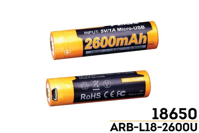 Fenix Rechargeable Battery 18650 - 2600mAh USB, 1 Pack
