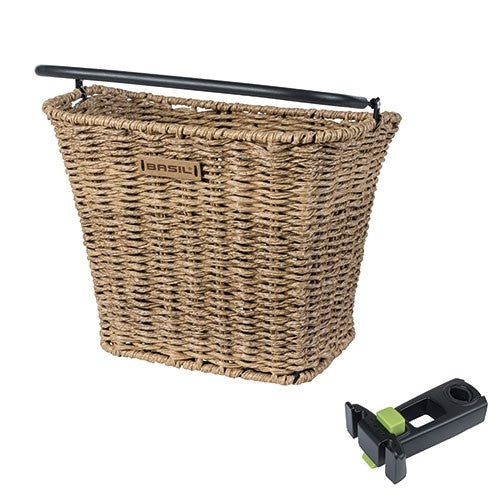 Basil Bremen Rattan Look Front Bike Basket with Ahead Stem Holder