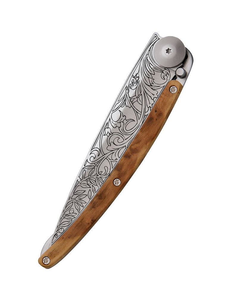 Deejo Tattoo 37g Knife with Juniper Handle, Art Nouveau