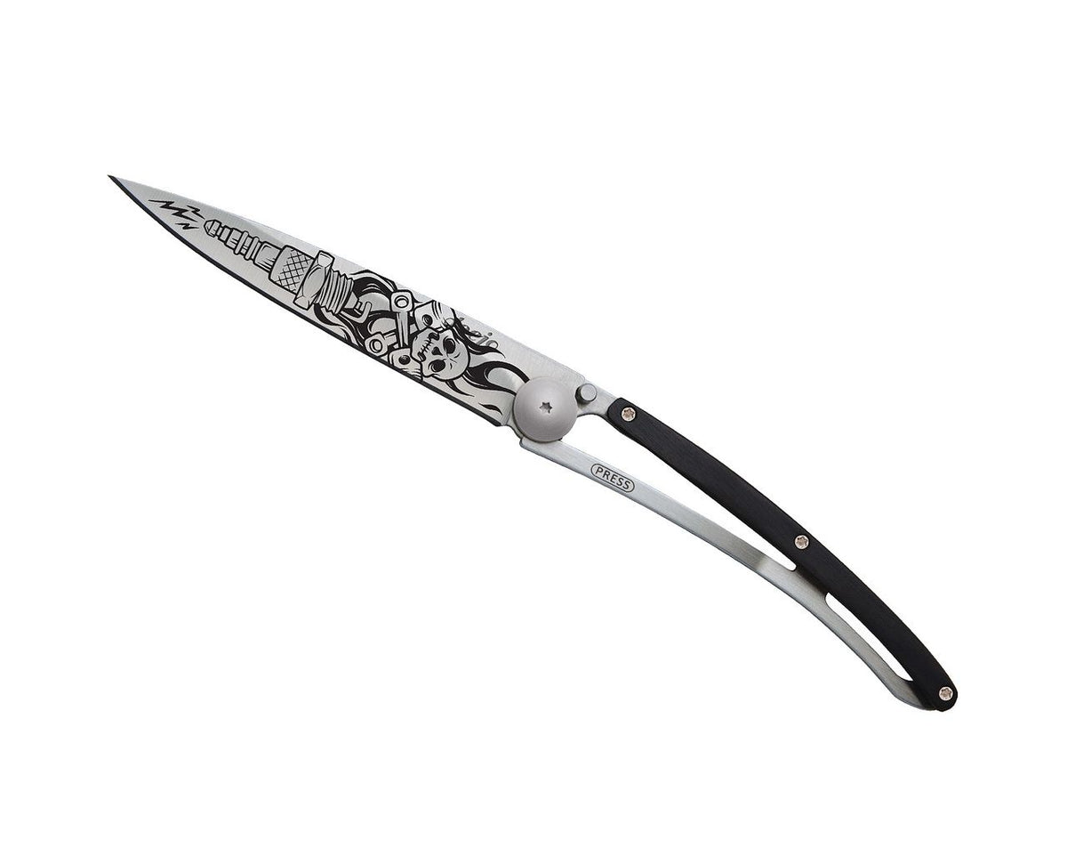 Deejo Tattoo 37g Knife with Ebony Handle, Biker