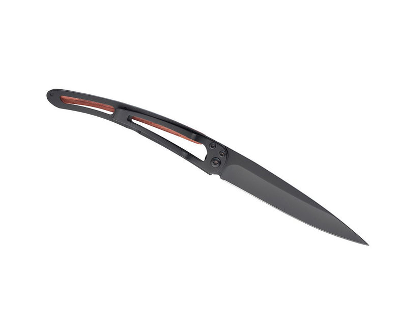 Deejo Black 37g Knife with Coral Handle, Polynesian