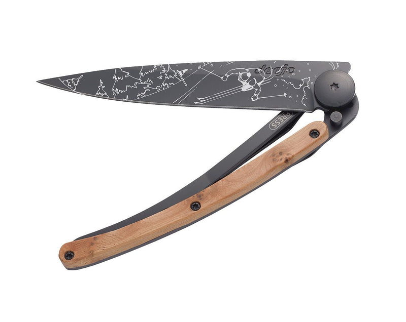 Deejo Black 37g Knife with Juniper Handle, Ski