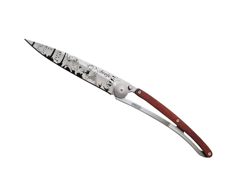 Deejo Tattoo 37g Knife with Coral Handle, Hunting Day