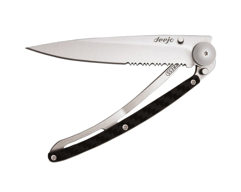 Deejo Serrated 37g Knife with Carbon Fibre Handle