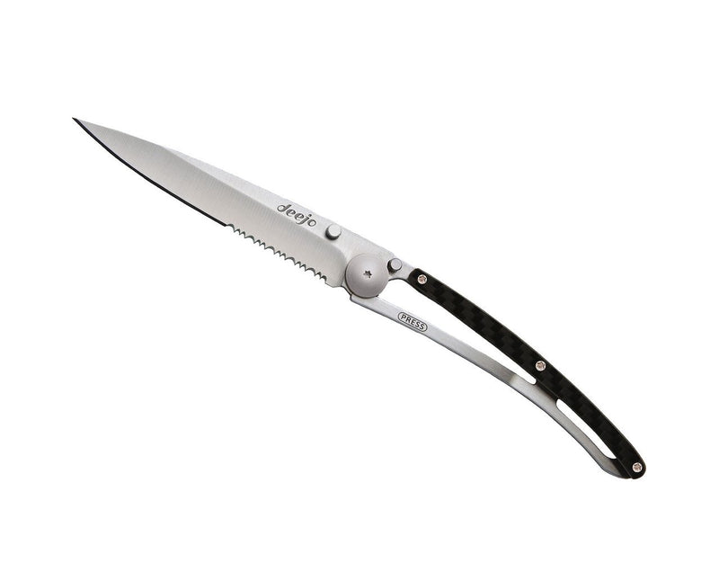 Deejo Serrated 37g Knife with Carbon Fibre Handle