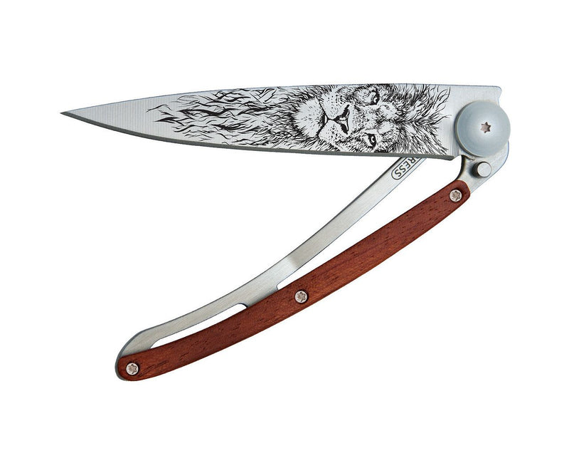 Deejo Tattoo 37g Knife with Coral Handle, Lion