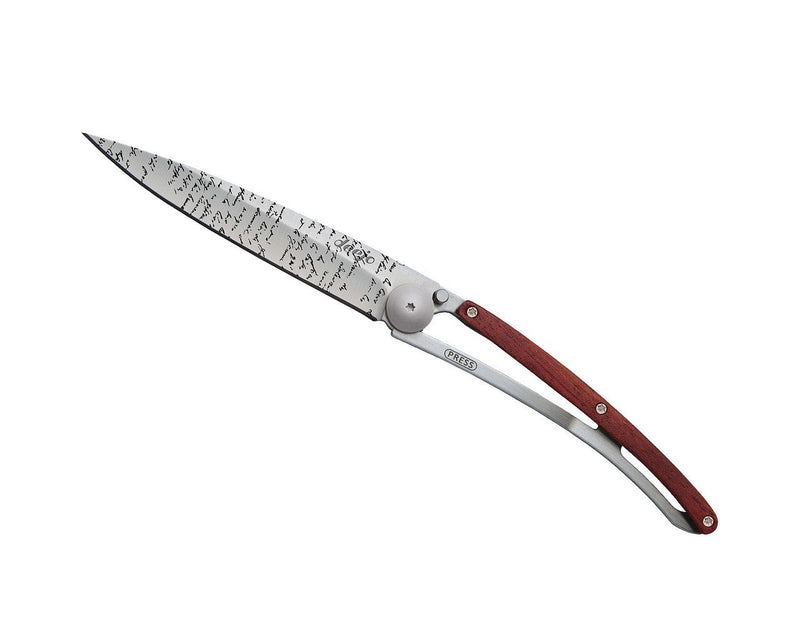Deejo Tattoo 37g Knife with Coral Handle, Manuscript