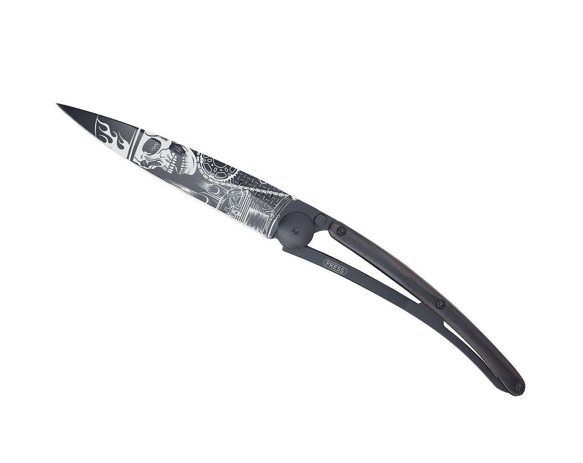 Deejo Black 37g Knife with Ebony Handle, Ride or Die
