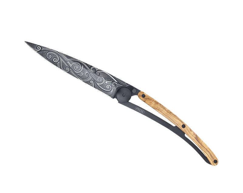 Deejo Black 37g Knife with Olive Wood Handle, Pacific
