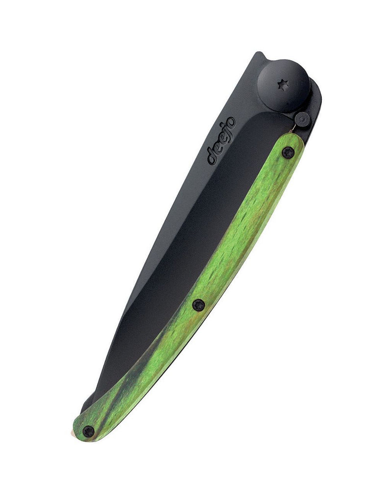 Deejo Black 37g Knife with Green Beech Wood Handle, Versailles