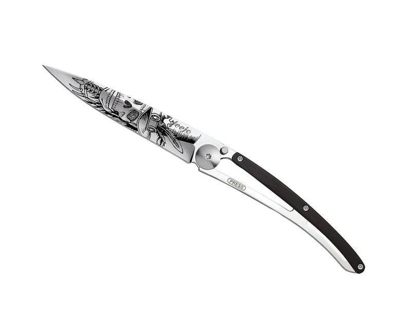Deejo Mirror 37g Knife with Ebony Handle, Dandy Skull