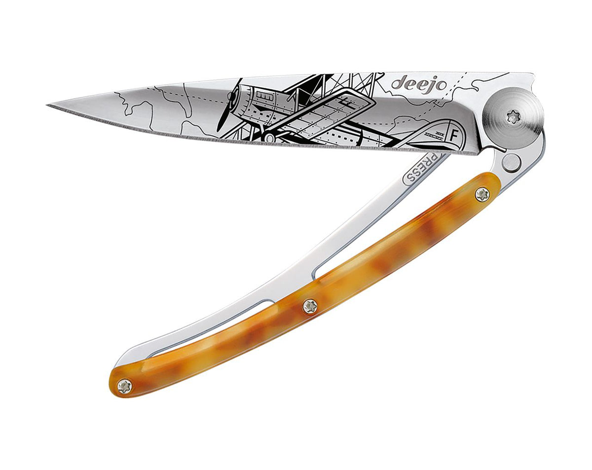 Deejo Mirror 37g Knife with Tortoiseshell Handle, Aviation