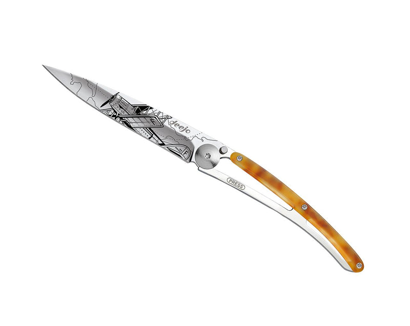 Deejo Mirror 37g Knife with Tortoiseshell Handle, Aviation