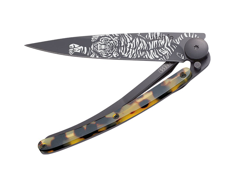 Deejo Black 37g Knife with Tortoiseshell Handle, Tiger