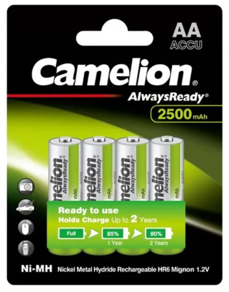 Camelion Always Ready 2500MAH AA Rechargeable Batteries 4Pk