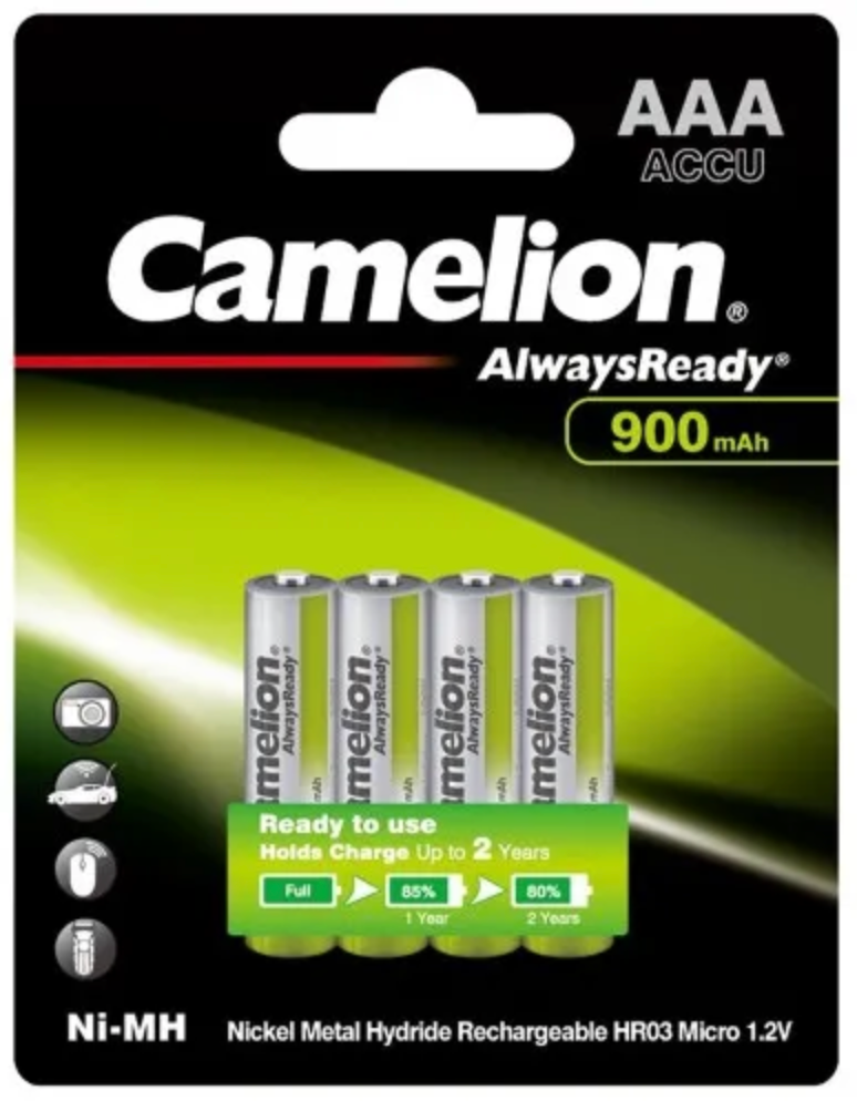 Camelion Always Ready 900MAH AAA Rechargeable Batteries 4Pk