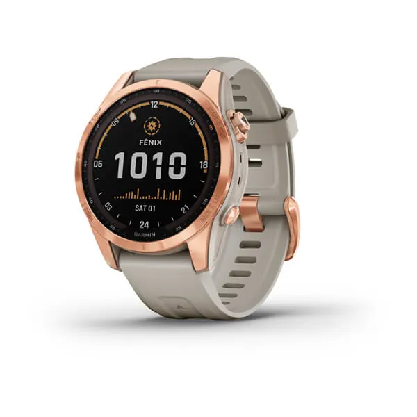 Garmin Fēnix® 7S – Solar Edition Rose Gold with Light Sand Band