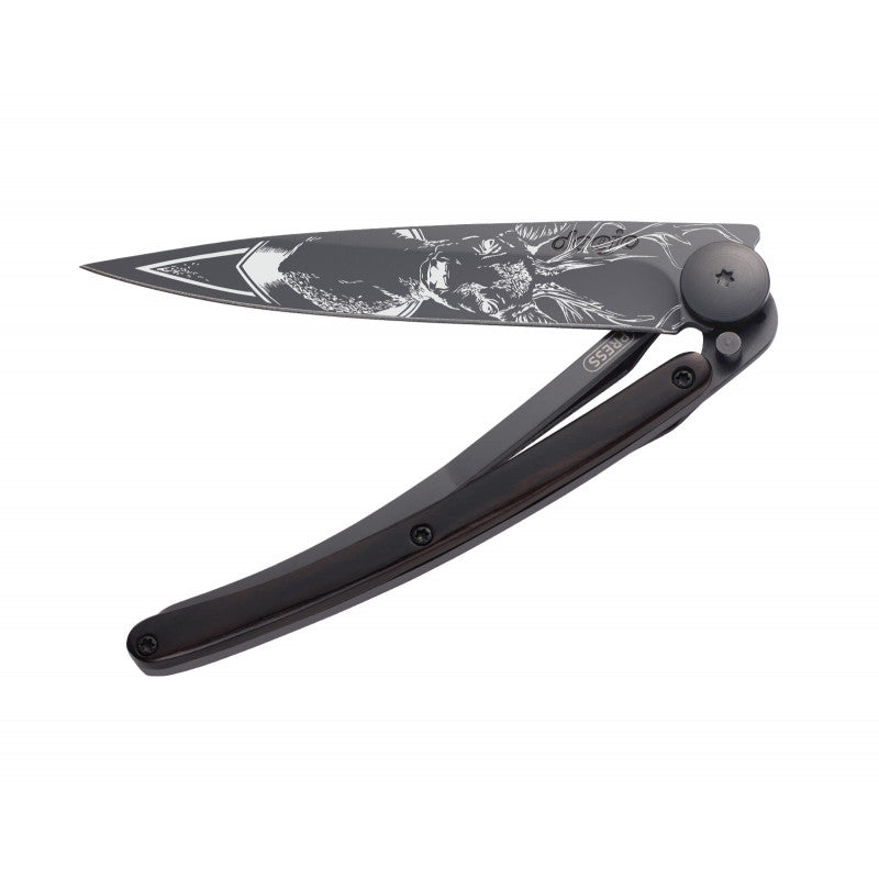 Deejo Black 37g Knife with Ebony Handle, Deer