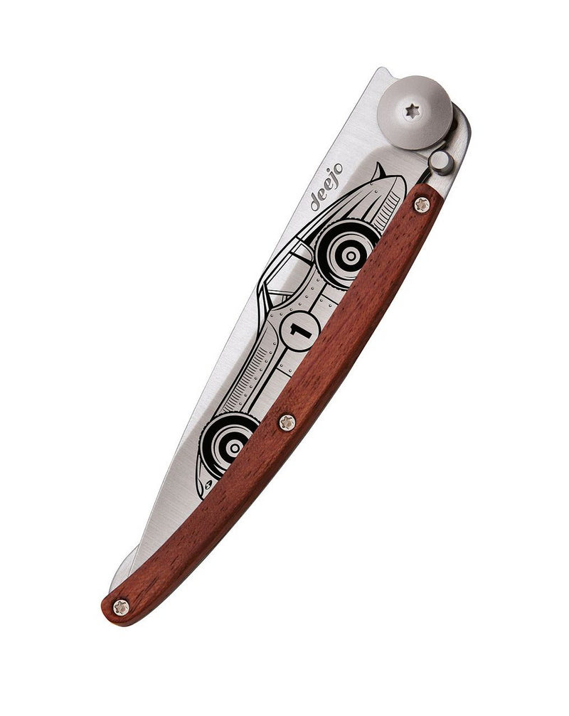 Deejo Tattoo 37g Knife with Coral Handle, Racing Car