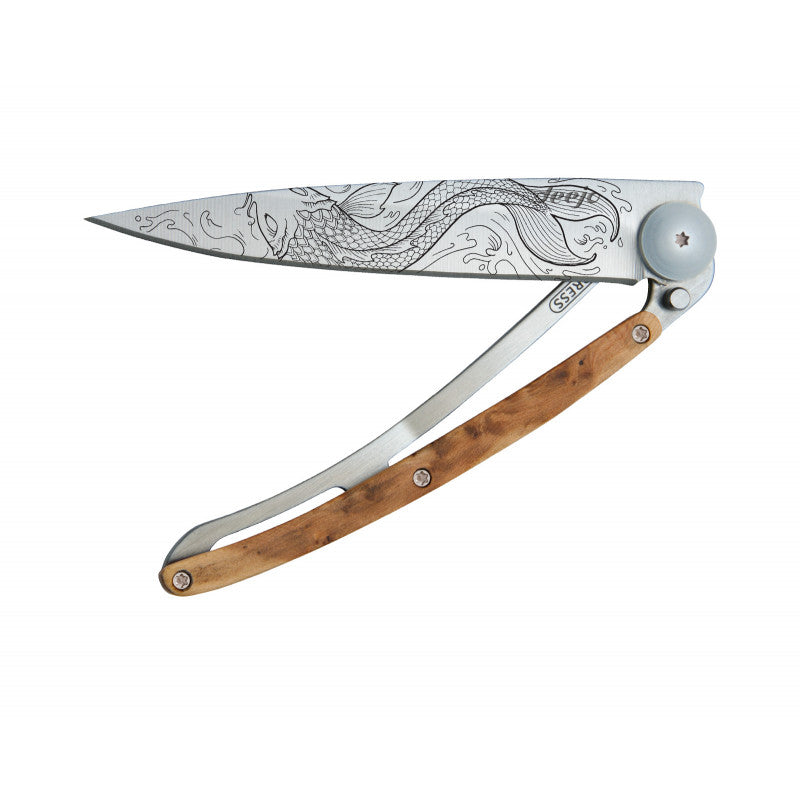 Deejo Tattoo 37g Knife with Juniper Handle, Fish