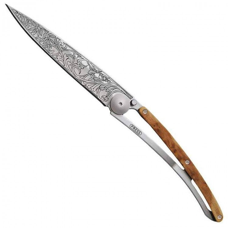 Deejo Tattoo 37g Knife with Juniper Handle, Art Nouveau