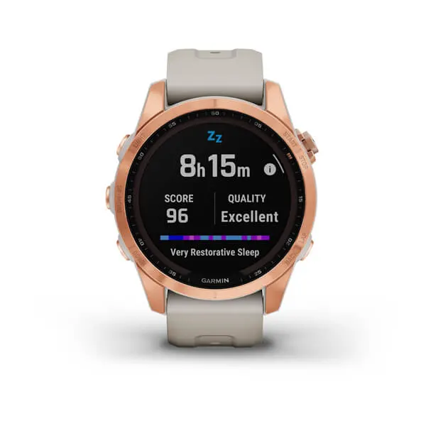 Garmin Fēnix® 7S – Solar Edition Rose Gold with Light Sand Band