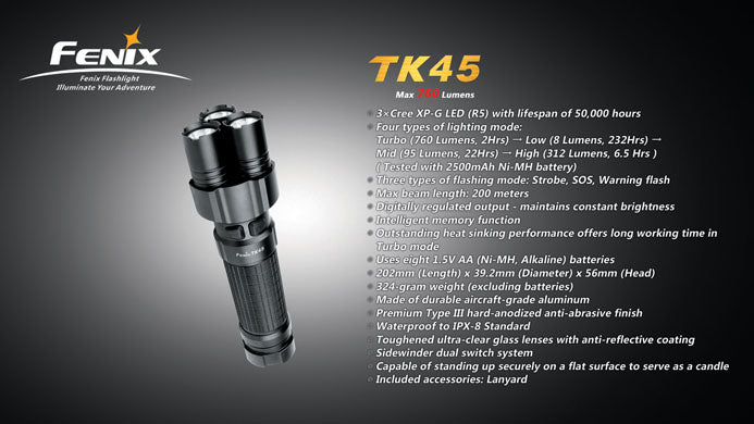 Fenix TK45 3 LED Variable Output 760 Lumen Torch