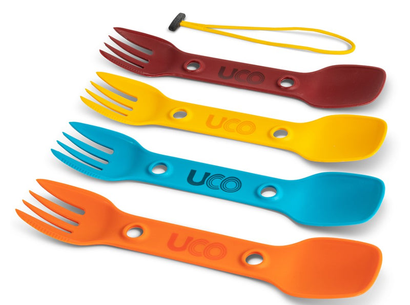 UCO Utility Spork 4-Pack with Lanyard Red/Blue/Yellow/Orange